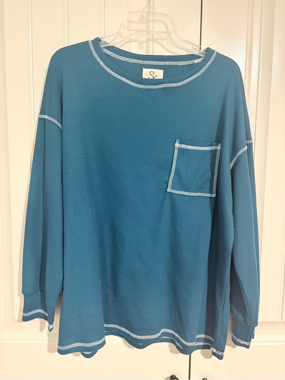 Sugar Stitch Teal Long-Sleeve Waffle Knit Pocket Shirt